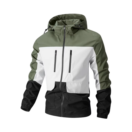 Men’s Casual Hooded Windbreaker Jacket Stand Collar Patchwork