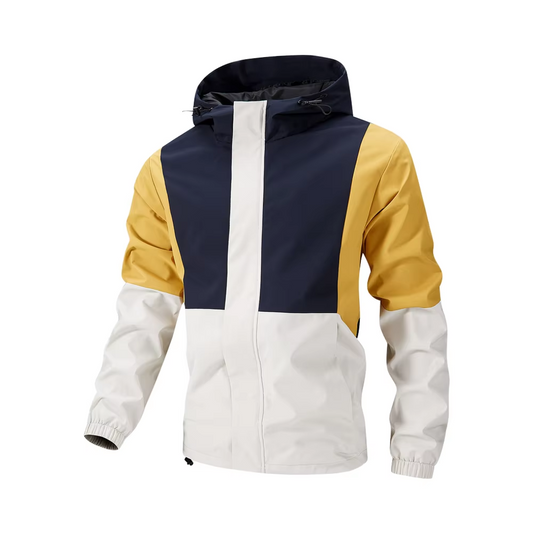 Men’s Water-Repellent Hooded Windbreaker Zipper Patchwork