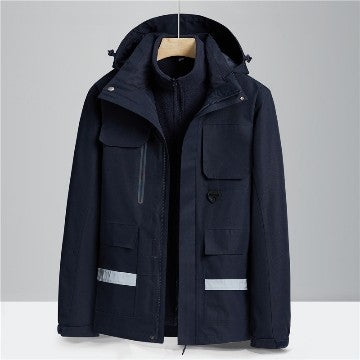 Dark blue jacket with reflective stripes 