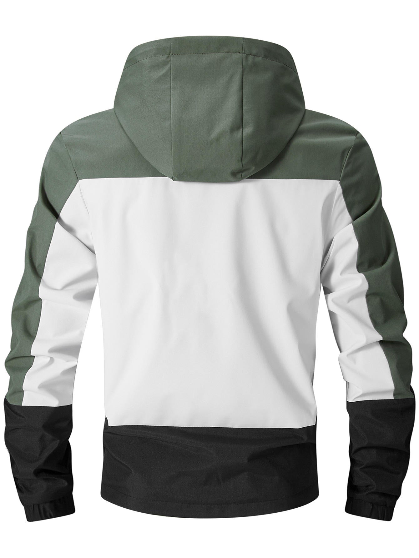 Men’s Casual Hooded Windbreaker Jacket Stand Collar Patchwork