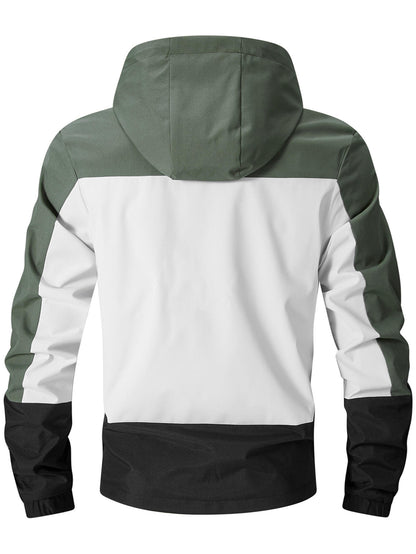 Men’s Casual Hooded Windbreaker Jacket Stand Collar Patchwork
