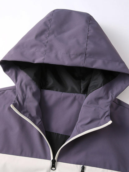 Men’s Patchwork Hooded Windbreaker Outdoor Jacket