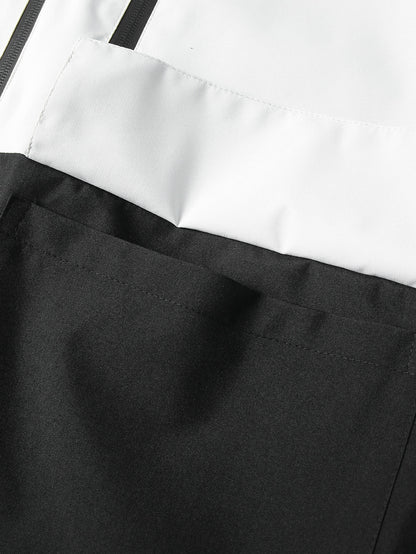 Men’s Casual Hooded Windbreaker Jacket Stand Collar Patchwork