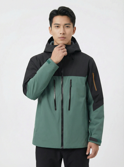 Man wearing a green and black jacket