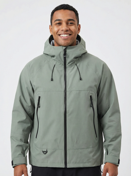 Man wearing a green jacket with a hood