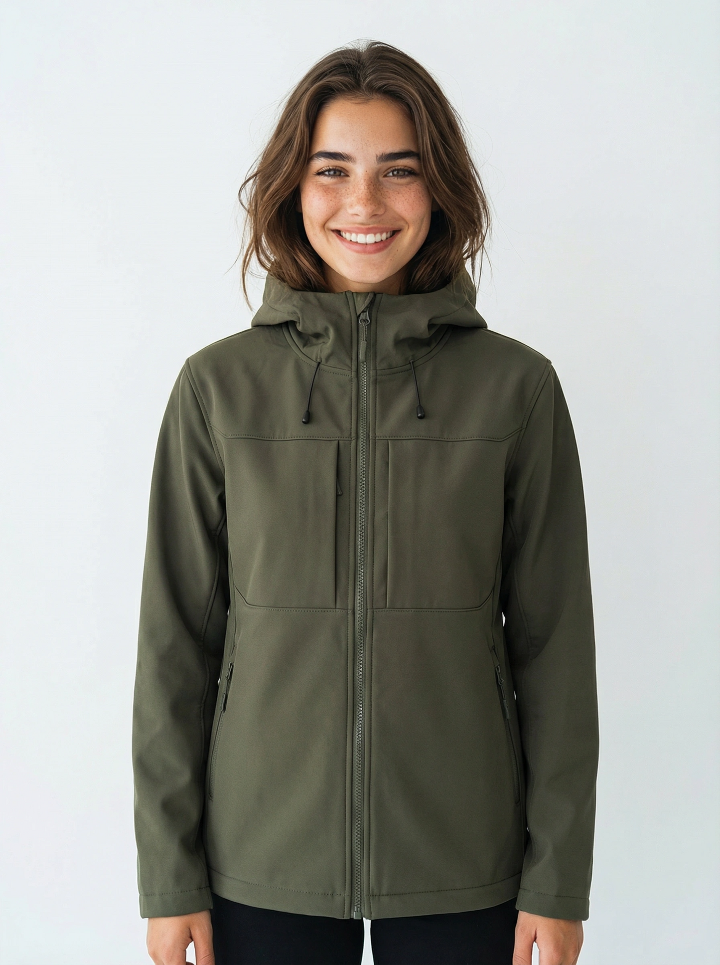 Woman wearing a green jacket 