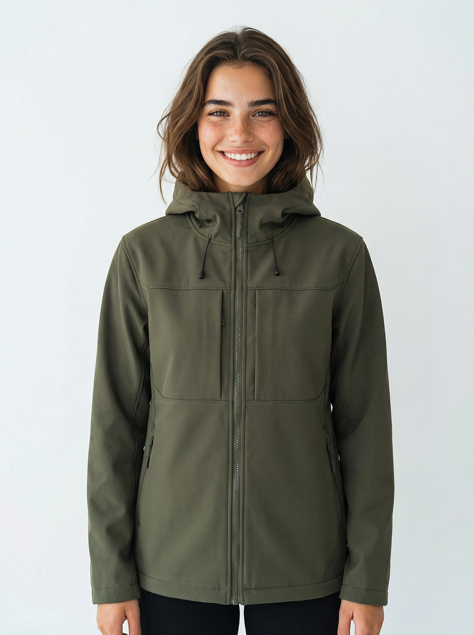 Woman wearing a green jacket 