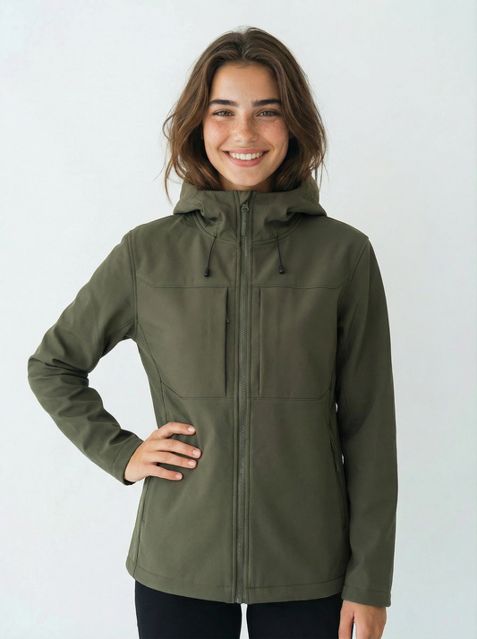 Woman wearing a green jacket 