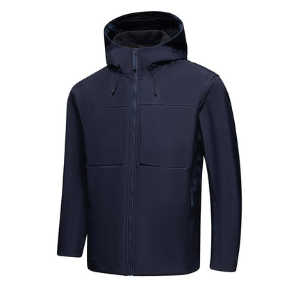 Navy blue jacket with a hood 