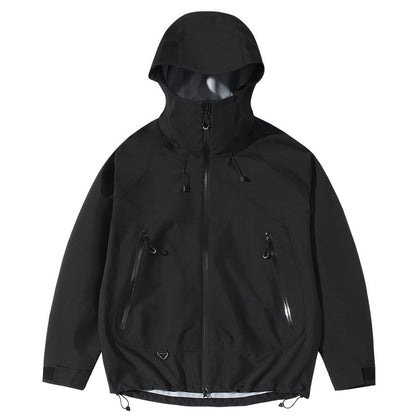 Black hooded jacket on a white background