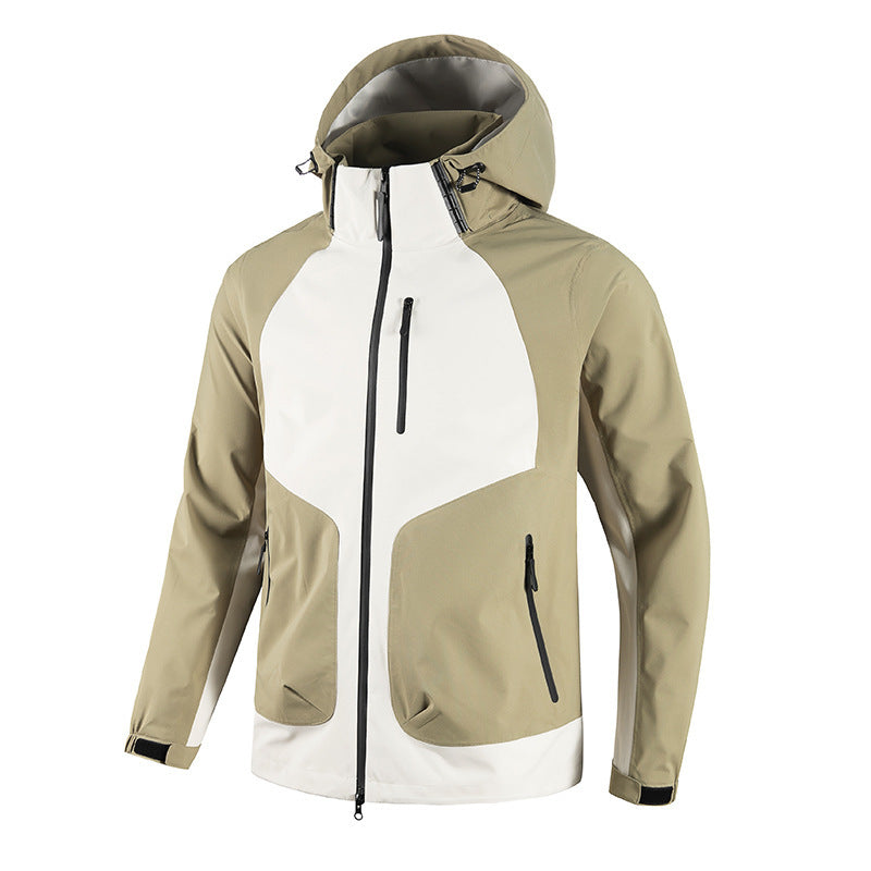 Beige and white jacket with a hood