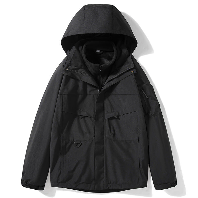 Black hooded jacket on a white background