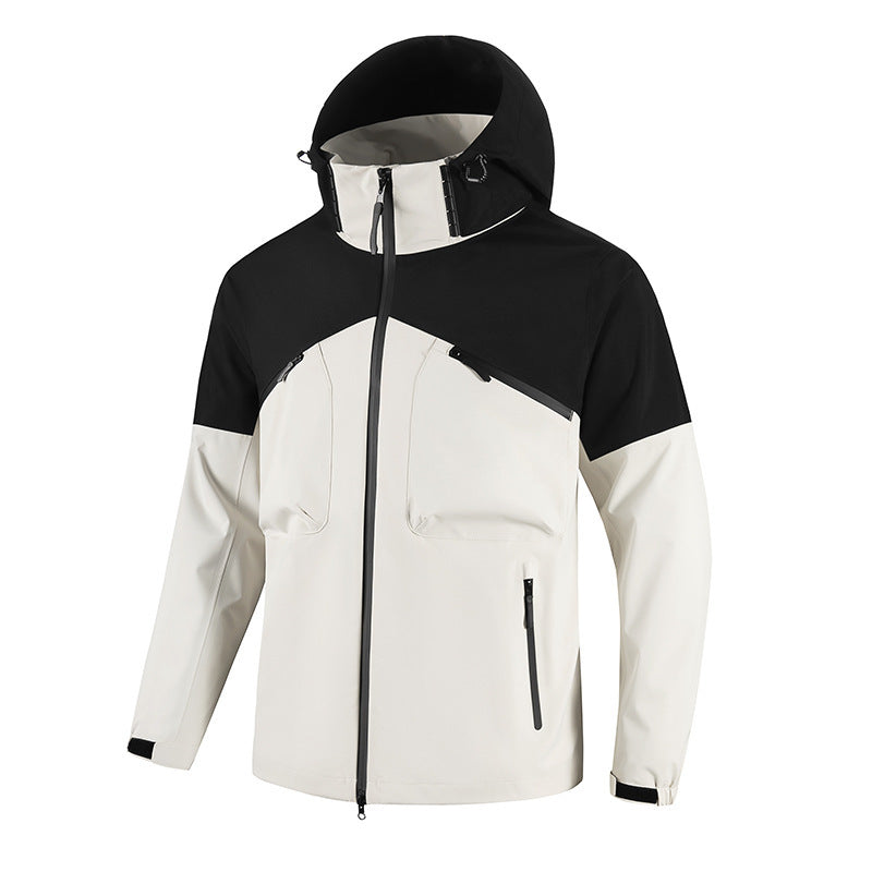 White and black jacket with a hood 