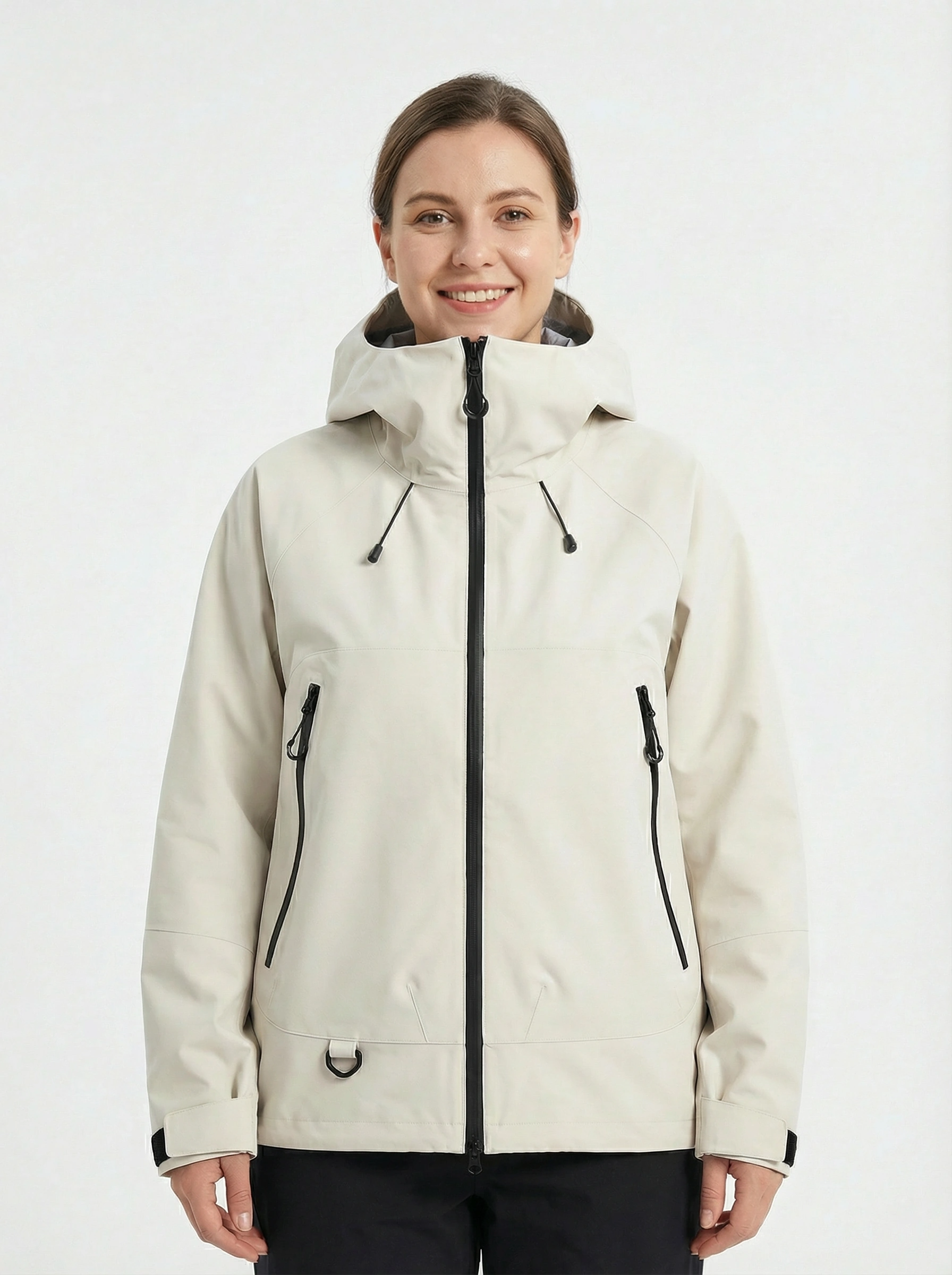 Woman wearing a beige winter jacket