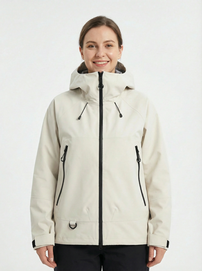 Woman wearing a beige winter jacket