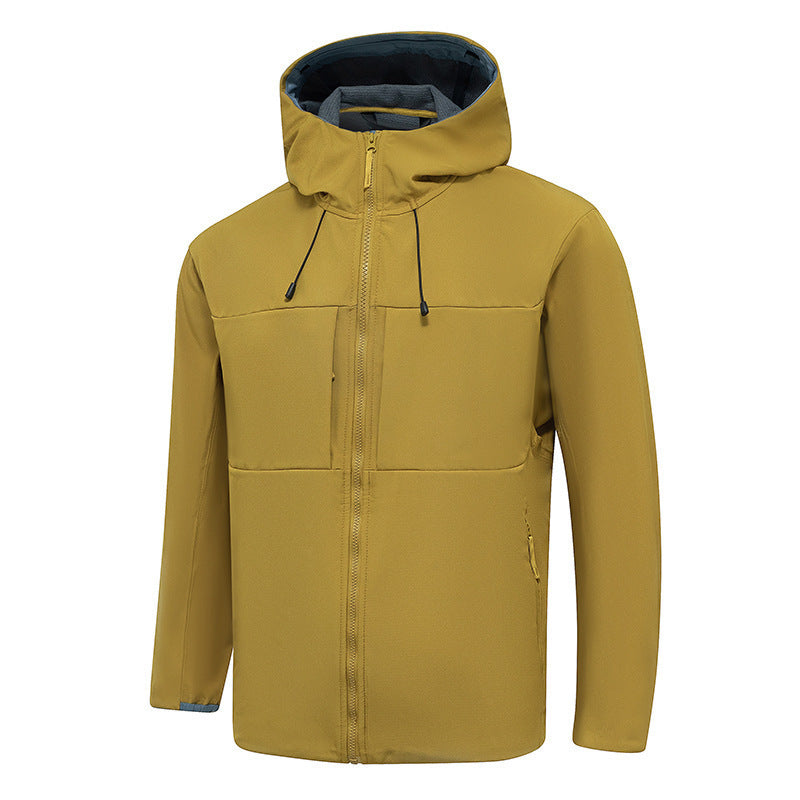 Yellow jacket with a hood on a white background