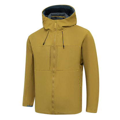 Yellow jacket with a hood on a white background